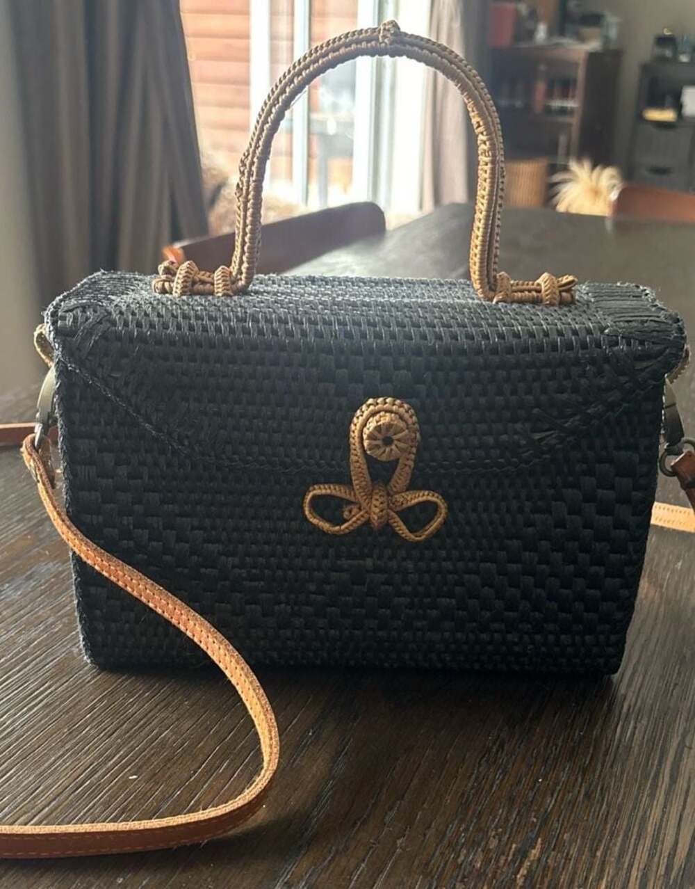 POPPY + SAGE Rattan Crossbody with Top Handle Black